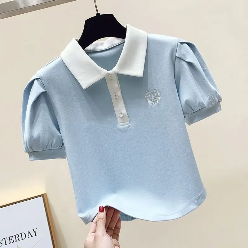 Polo Shirt For Girl Lapel Short sleeve T-shirt Girl Summer Clothing Students Loose Cotton Top Clothes Children Shirts