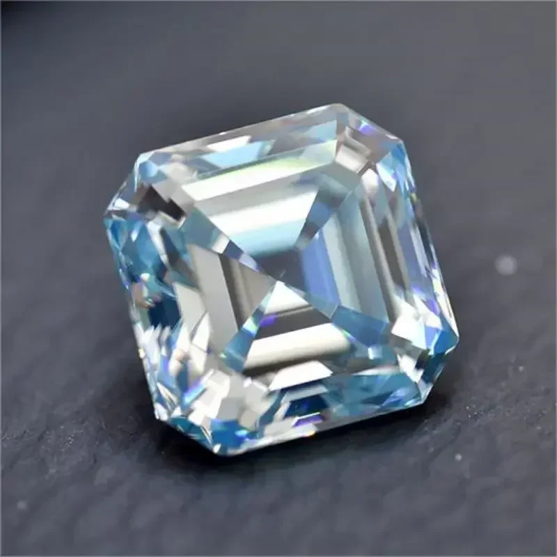 Moissanite Stone Ice Blue Color Asscher Cut  Advanced Jewelry Material Pass Diamond Tester for jewel making with GRA Certificate