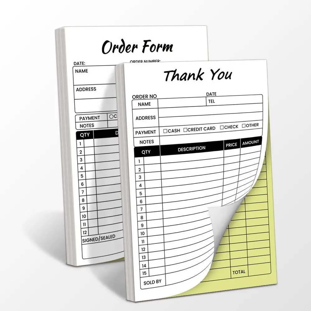 100 Sheets Thank You Receipt Book Carbon Duplicate Copy White Yellow Invoice Booklet Cardboard 2-Part Carbonless Order Book
