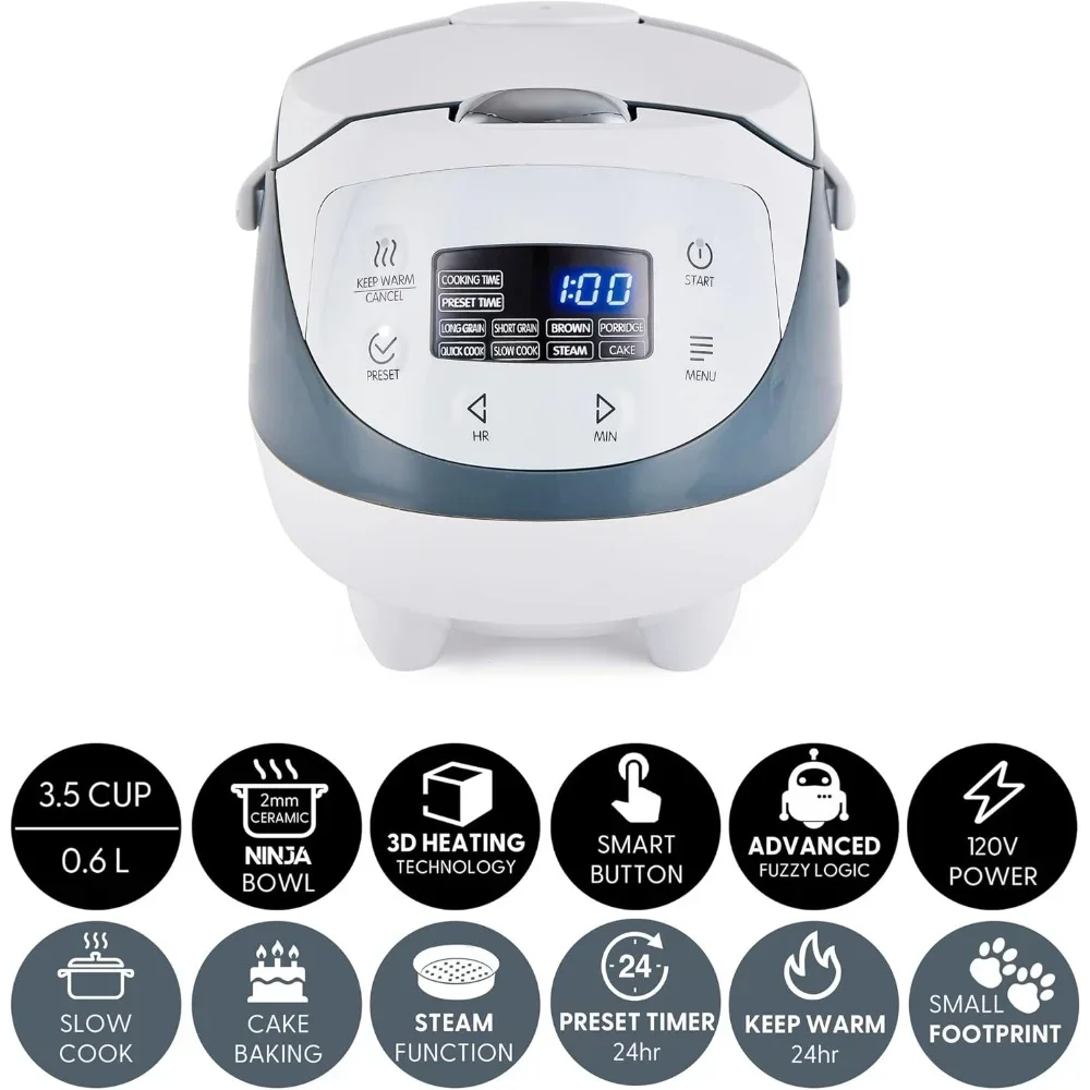 Rice Cookers With Ceramic Bowl, 3.5 Cup 0.63 Litre, 4 Rice Cooking Functions & Digital LED Display