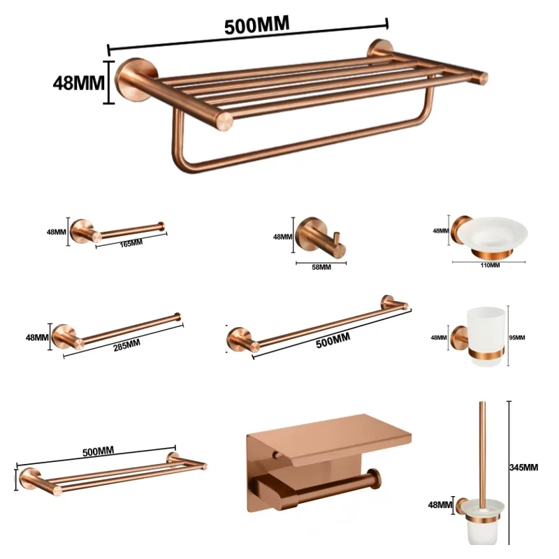 

Brushed Rose Gold Bathroom Accessories Set towel Rack,Tissue Rack, Soap Dish, Toilet brush, Towel Rack Stainless Steel Hardware