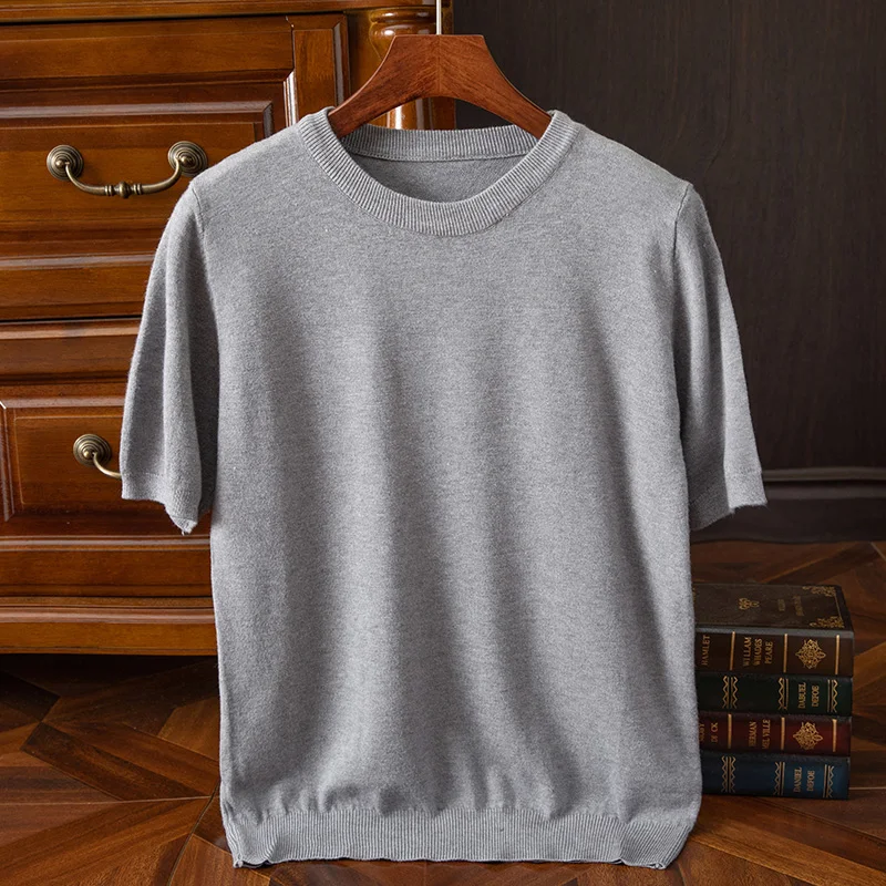 Spring Summer New Modal Fabric Short Sleeved T-Shirt Men Solid Color Loose Knit Sweatve Classic Round Neck Simple Korean Edition