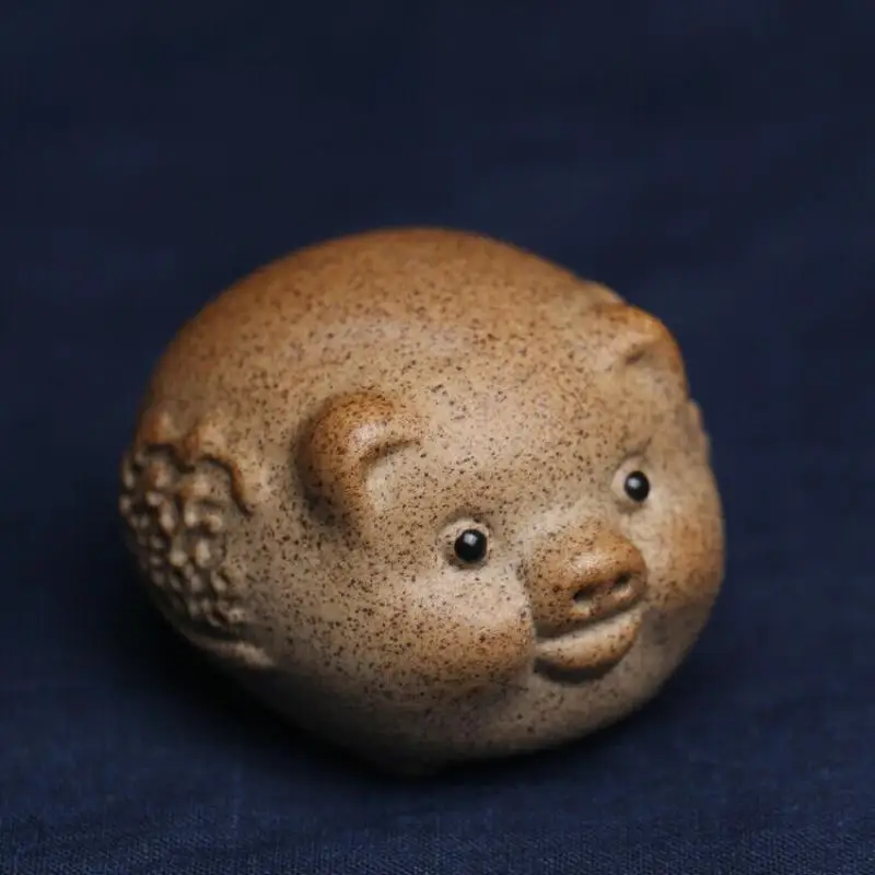 Lovely Pig Statue Ceramic Tea Pet Crude Pottery Handmade Artware Desk Decoration - view 2