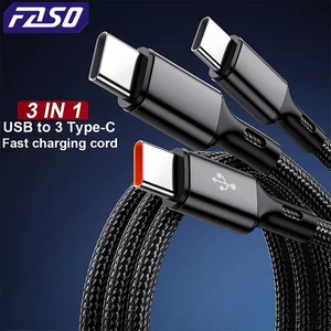 FASO 3 In 1 USB-A hingga 3 Type Tipe-C 100W 6A Kabel Data Pengisian Cepat untuk Samsung Galacy S24 Xiaomi Redmi Huawei Transfer Data USB C 12 penjualan terbaik tipe c ke usb a - №