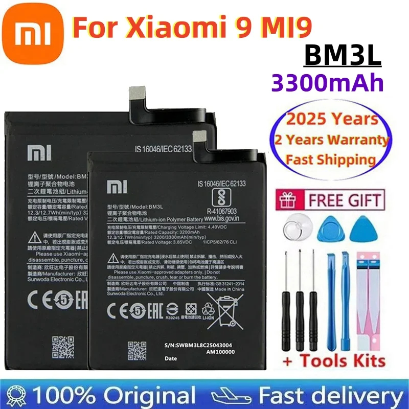 

Быстрая доставка, 2025 год, 100% оригинальная сменная батарея 3300 мАч для Xiaomi 9 MI9 M9 MI 9 BM3L, оригинальные аккумуляторы для телефона