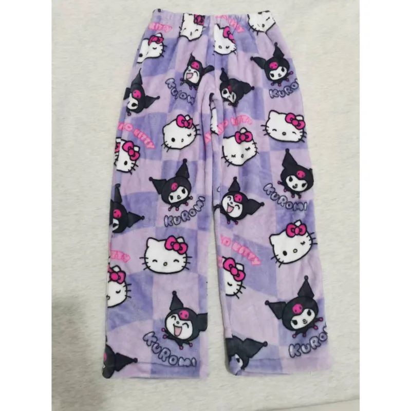 

Hello Kitty Kuromi милые милые фланелевые брюки с героями мультфильмов женские осенне-зимние толстые теплые спальные штаны корейская версия домашние пижамы