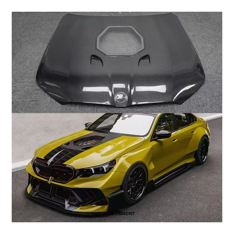 

New for 5 Series G60/G68/G90 Carbon Fiber Transparent Hood with Bolts-Bolt-On Installation Black