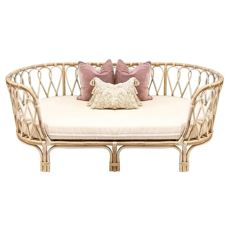 

Nordic true rattan balcony home leisure chair solid wood furniture ins modern rattan sofa combination