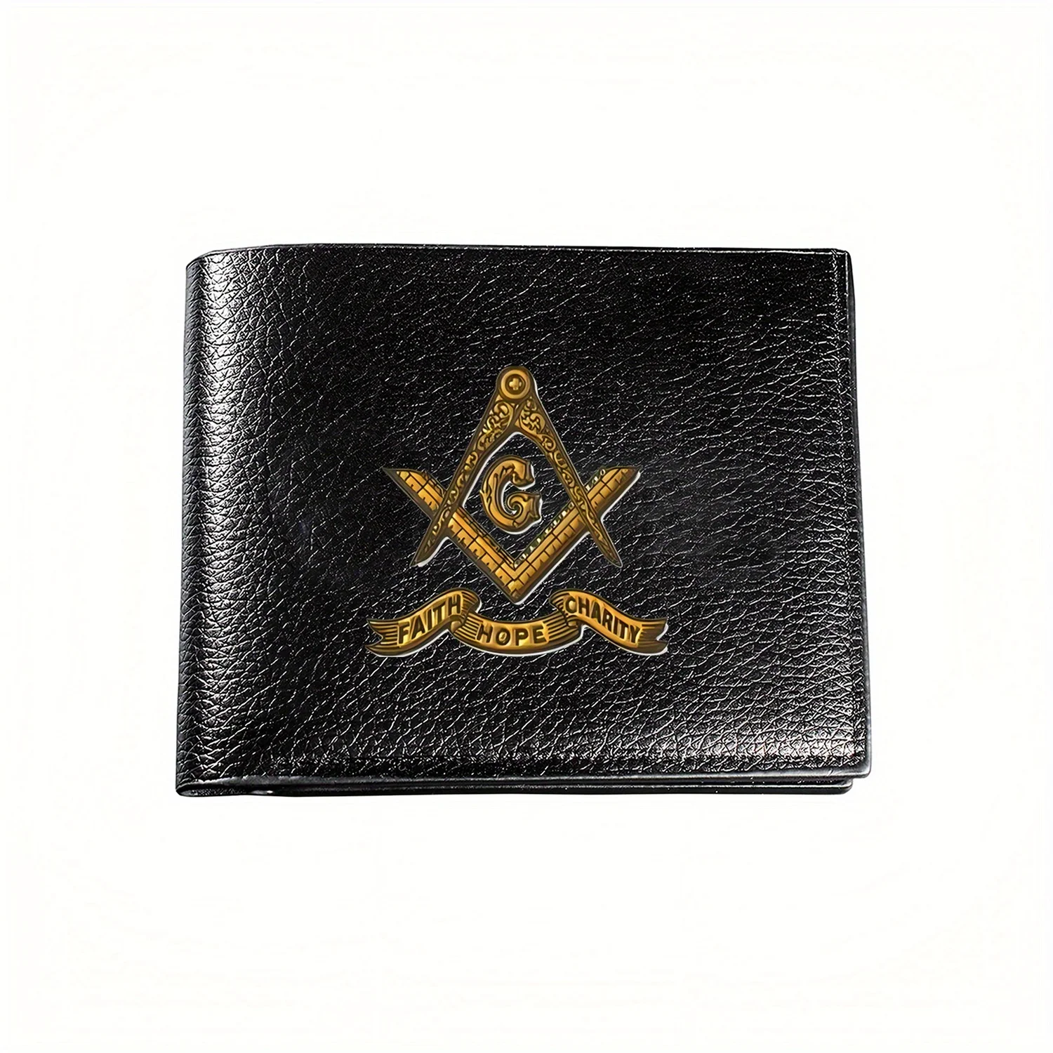 محفظة الماسونية الذهبية والبوصلات: الإيمان والأمل والصدفة. محفظة رجال الأعمال كاجوال أنيقة وبسيطة وعملية ذات جودة عالية