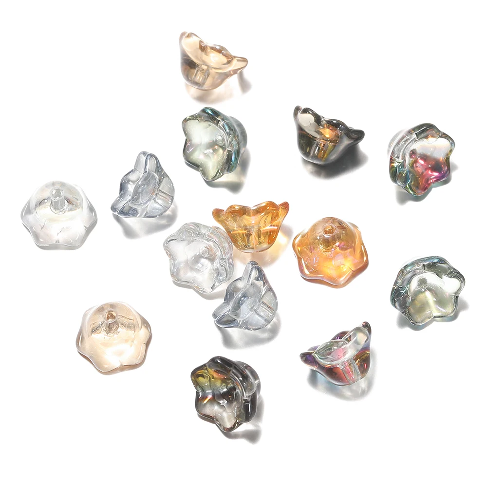 1Strind/Lot Glass Lily Beads Transparent Spacer Loose Charm Bead for DIY Bracelet Necklace Jewelry Making Accessories