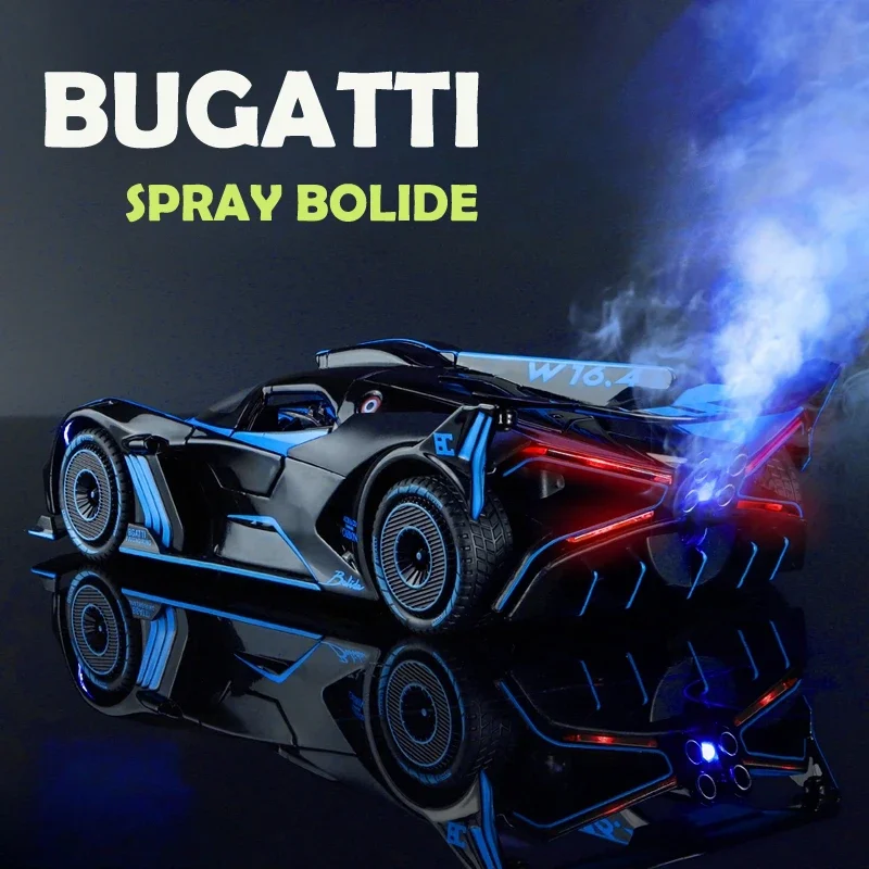 Spray 1/24 Bugatti Bolide Supercar modello in lega Sound Light Diecast Toy Vehicle Boy Car Toy Gift Collectable Miniature Home Decor