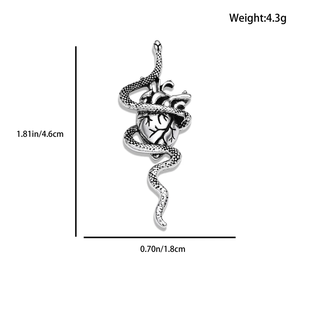 Harong Vintage Alloy Medical Snake and Heart Lapel Badge Anatomy Cardiology Cardiologist Pin Jewelry for Doctor Nurse Hat Brooch