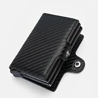 Men's Anti-Theft Carbon Fiber Card Holder - RFID Blocking, Holds 12 Cards, Metal Hasp & Double Layer Design