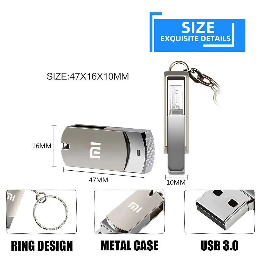 Xiaomi 16 ТБ Pendrive USB 3.2 Высокоскоростная передача Металлический флэш-накопитель типа C SSD Портативный мини-накопитель с памятью Водонепроницаемый U-диск