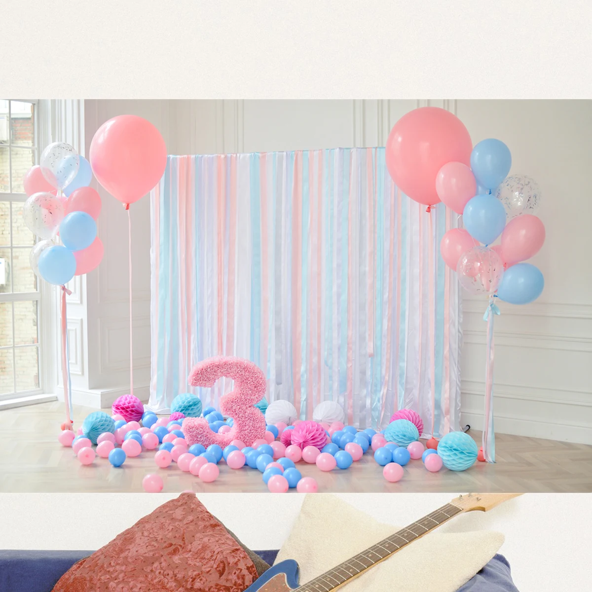 

3Rd Birthday Photography Backdrop 5X3Ft 3D Balloons Printed Cloth Background Kids Wall Props Seamless Wrinkle Free Durable For