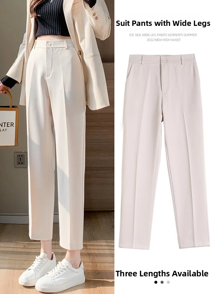 

Khaki High Waist Casual Women's Suit Pants Spring Autumn 2026 New Style Nine Point Straight Leg Professional Smoke Tube Pants