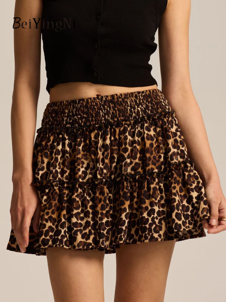 Beiyingni Y2K Mini Skirt Women Floral Leopard Print Streetwear Beach Boho A-line Short Skirts Girls Casual Fashion Chic Sweet
