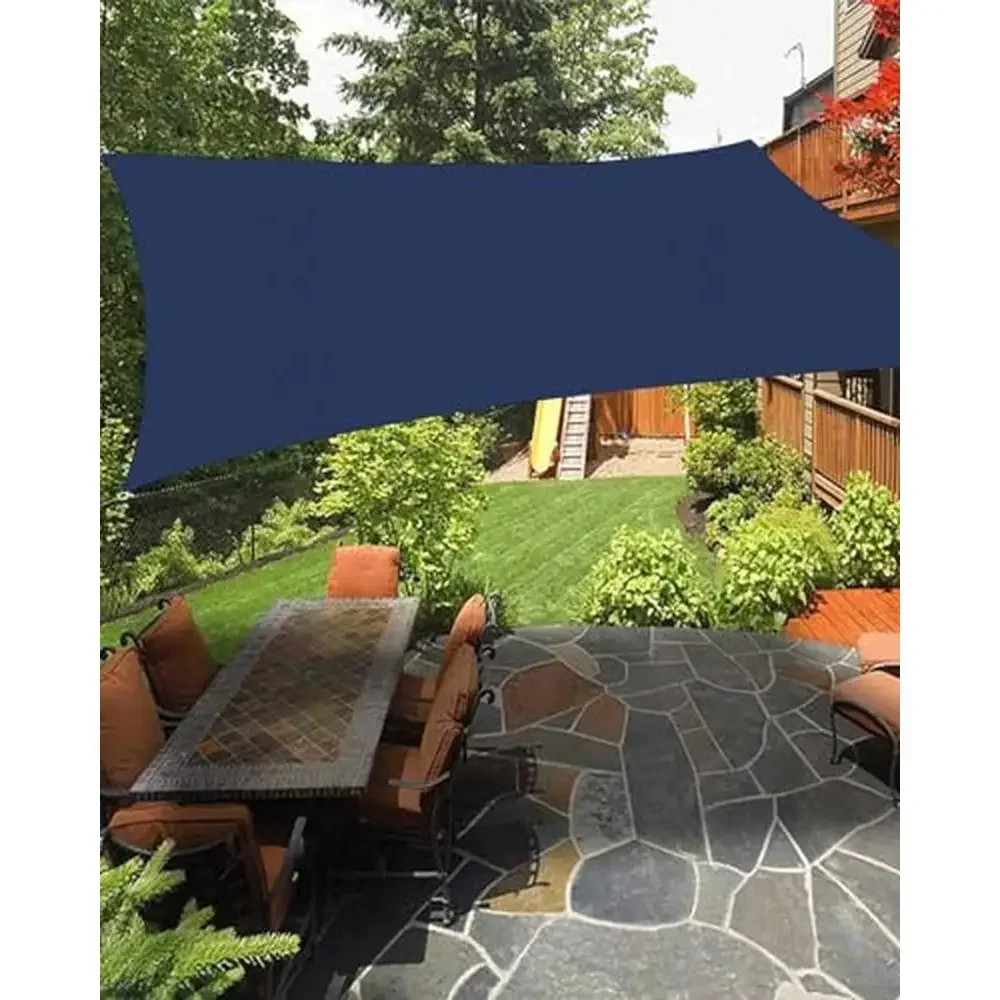

Navy Blue Outdoor Shade Sail Rectangle 8'x10' Sun Blocking Patio Canopy Decorative Screen Kit KitRopes Washable Aesthetic Oasis