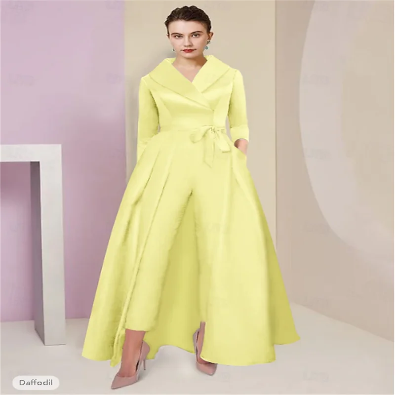Mother of the Bridal Dresses Jumpsuit Pantsuit Ankle Length 3/4 Length Sleeve Elegant Party Simple Formal Wedding Guest Satin