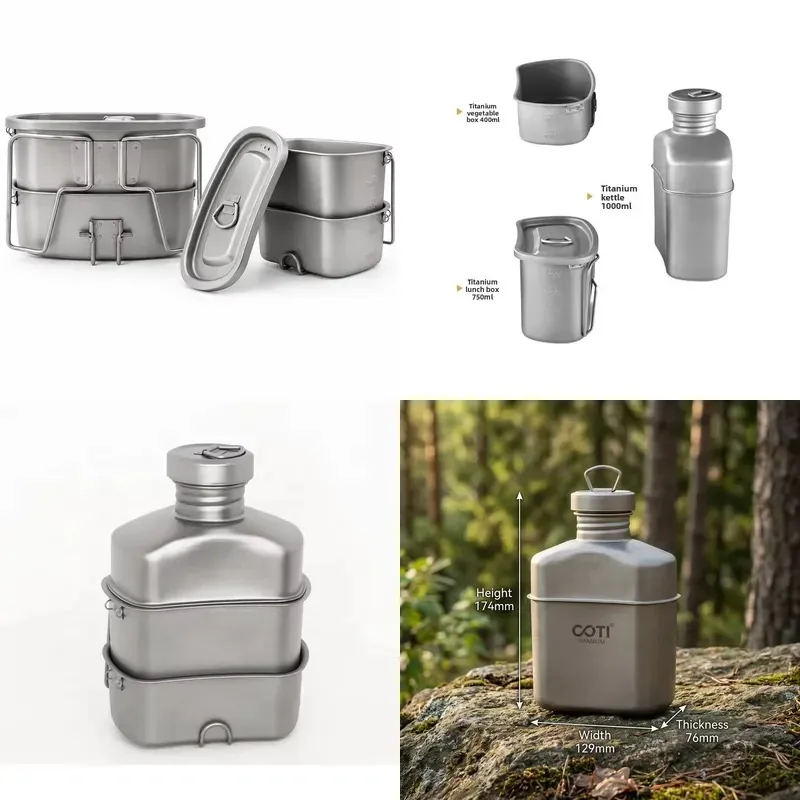400Ml + 750ml Titanium Camping Cookware Set Outdoor Cutlery Set Pot Set Lightweight Hiking Backpacking OEM ODM Logo