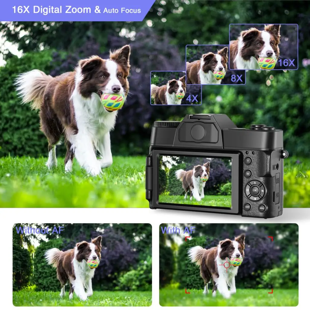 4K Digital Camera 48MP Vlogging For YouTube 60FPS Auto Focus 16X Zoom Video Camcorder New Recording Video WIFI Camera 128G Card