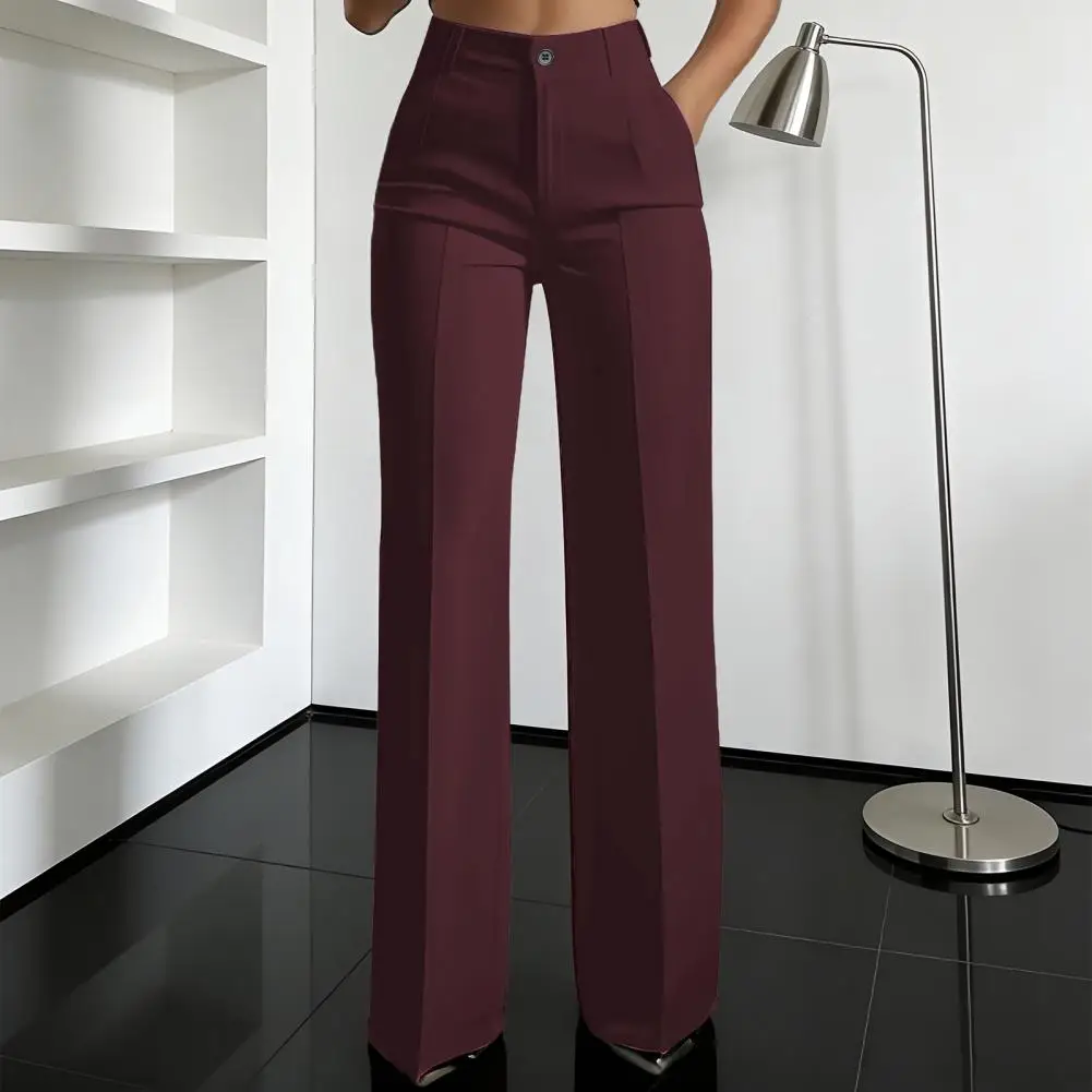 Women Suit Pants Women’s High Waist Suit Pants with Button Zipper Closure Wide Leg Dress Trousers Solid Color for Commuting