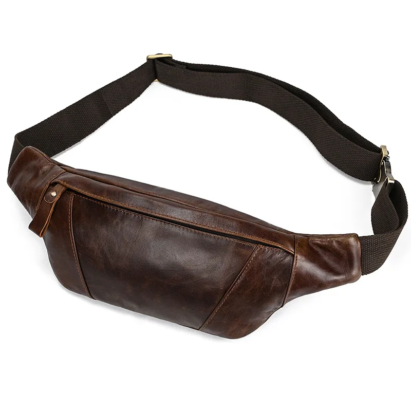 Real leather breast bag multi - purpose oil leather waist bag cross - body brown retro leather for both men and women