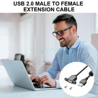 USB 2.0 Male to Female Extension Cable Panel Mount with Screw Holes for Secure Installation, Charging & Data Sync