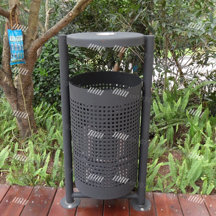 Outdoor garden steel garbage unique design wall-mounted trash can with cylinder
