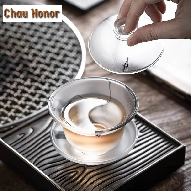 High-end Heat Resistant Glass Ceramic Sancai GaiWan Chinese Kungfu Teaset Master Cup Household Tea Ceremony Drinkware Customized