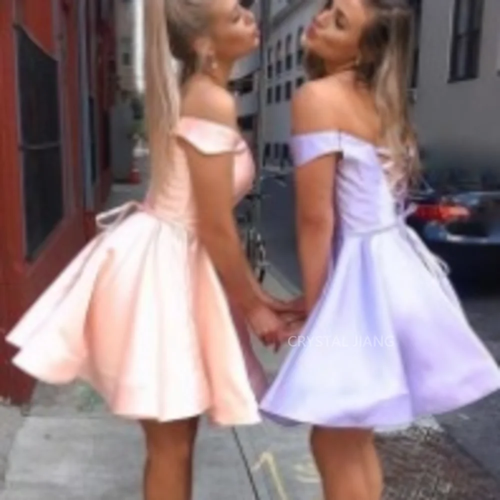 

2023 Elegant Short Off Shoulder Satin Homecoming Dress vestido graduacion A Line Knee Length Prom Dress Robe de soirée for Women