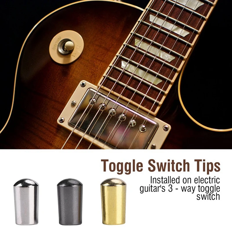 6Pcs Guitar Switch Tip, 3 Way Toggle Switch Knob Tip Cap Copper Silver + Gun-Black + Gold & Gold