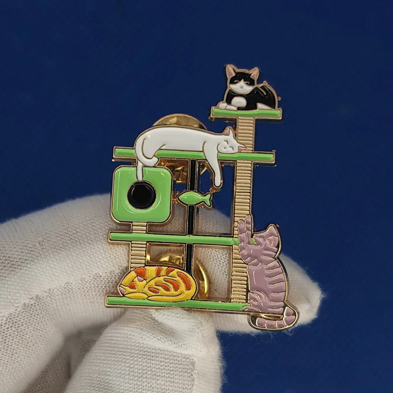 Interesting Cat Shelf Brooch Animal Enthusiast Badge Lapel Backpack Gift