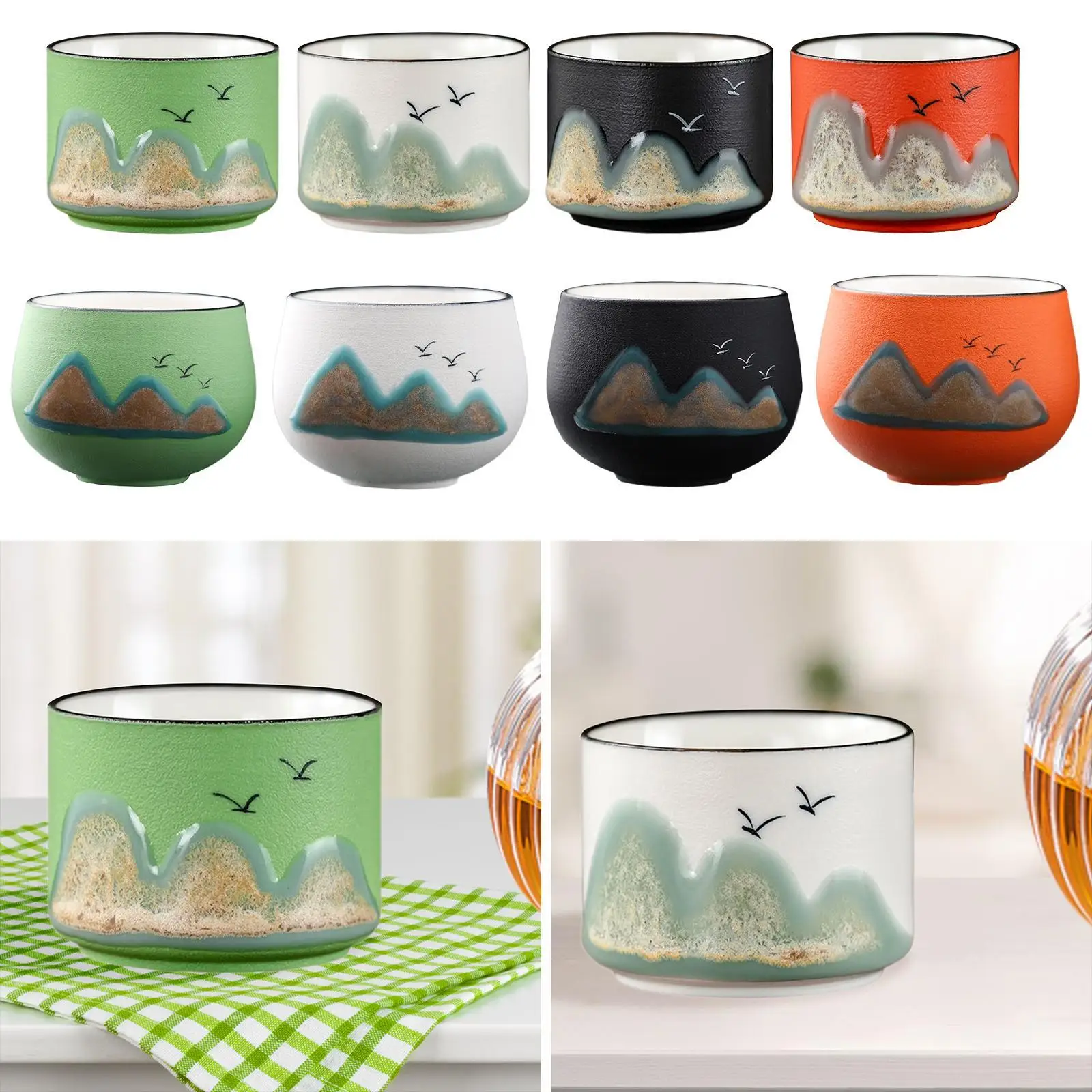 Ceramic Tea Cup Traditional Chinese Style Sake Mug Handcrafted Abstract Pattern Espresso Cup for Tea Sake Juice Milk Yerba Mate