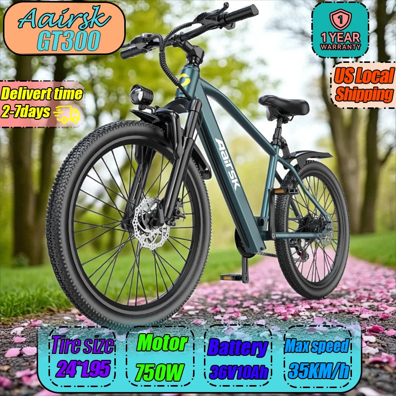 

Aairsk GT300 Electric Bicycle 400W Motor 36V10AH Battery E-Bike Mountain Trail Adult City Commute Electric Bike Size 24*1.95Tire