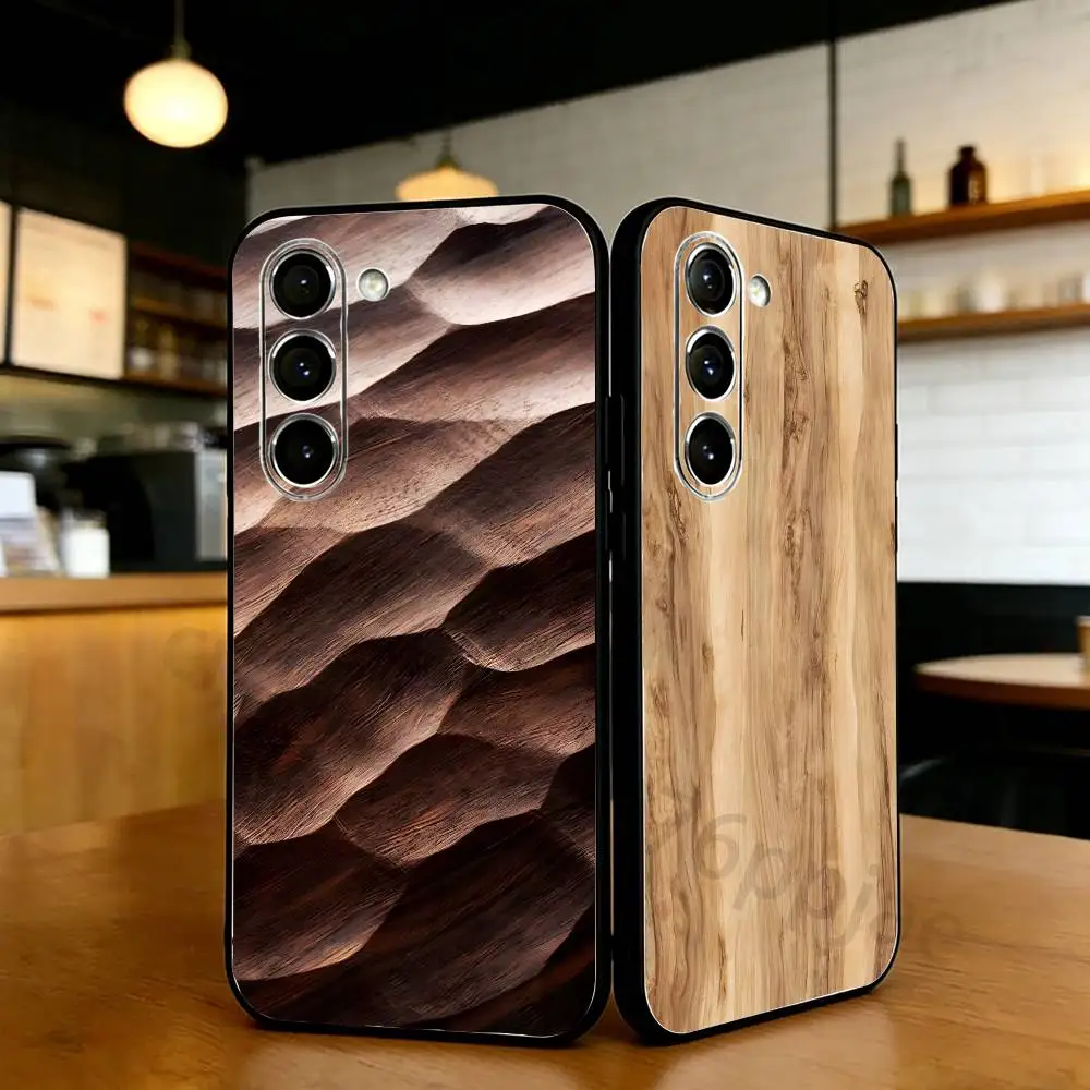 Natural Wood Phone Case For Samsung S20,21,22,23,24,25,26 Ultra,Plus,Lite Black Soft Cover