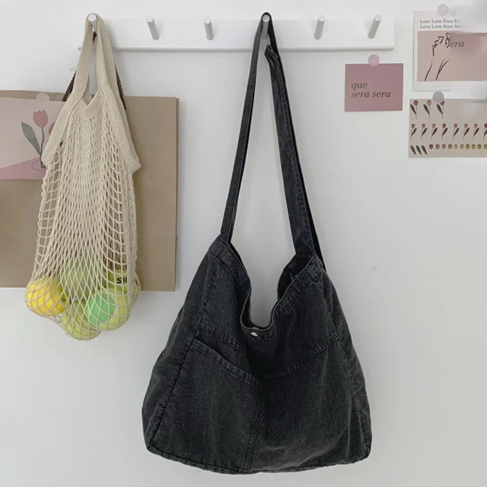 

Unisex Denim Tote Handbag Large Capacity Lightweight Handbag Versatile Jeans Top Handle Bag Casual Travel Shopping Bag