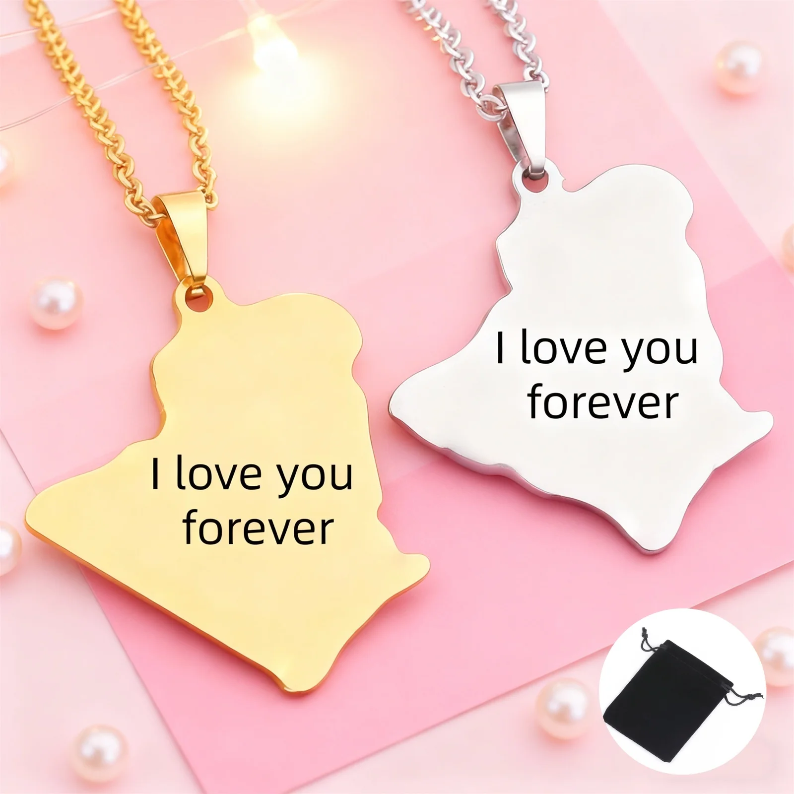 Customized Name Quotes Africa Algeria Map Geometry Necklace Stainless Steel Men's and Women's Map Design Hip Hop Jewelry Gifts