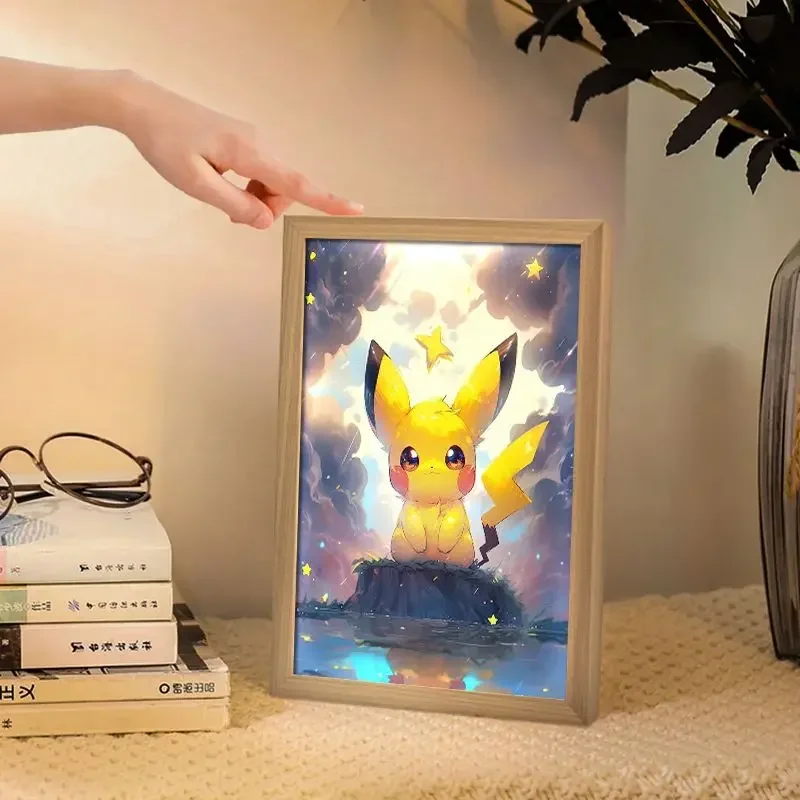Pikachu Bedside Night Light Pokemon Anime Light-emitting Photo Frame Room Decoration New Year\'s Gift Bedroom Plug-in Models