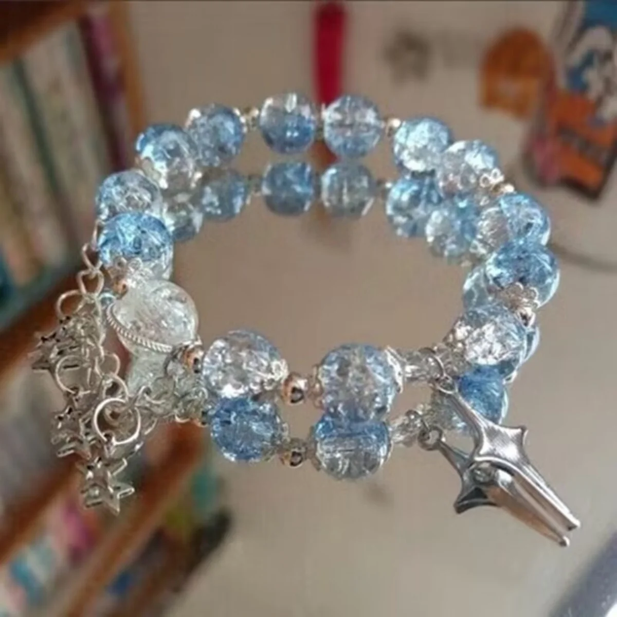 Pulsera de cuentas de cristal de Color degradado bohemio, colgante de estrella cruzada Simple, cadena con borla, brazalete elástico para mujeres y hombres, regalo de joyería