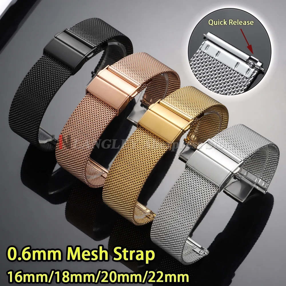 Stainless Steel Watch Straps 16mm 18mm 20mm 22mm Quick Release Watchbands for Seiko for DW 0.6mm Milanese Men Women Watches Band