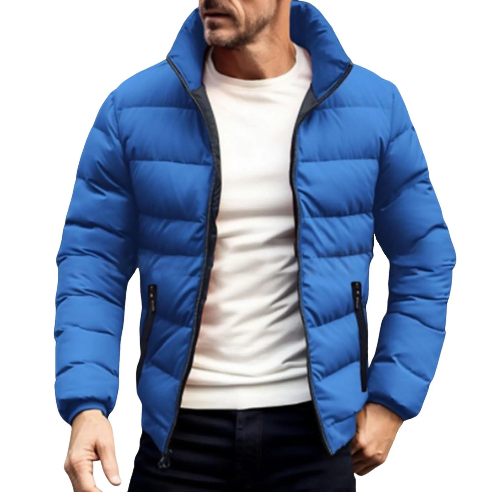 Men's Jackets Winter Solid Color Warm Long Sleeve Stand Collar Down Jacket Cotton Padded Coat Outerwear for men куртка мужская