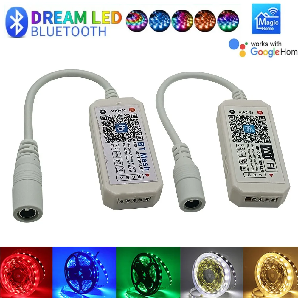 RGB LED Strip Light com Bluetooth e IR Controller, WiFi, DC 5V, 12V, 24V, Função de sincronização do painel, Android, IOS, App, Google Magic Home
