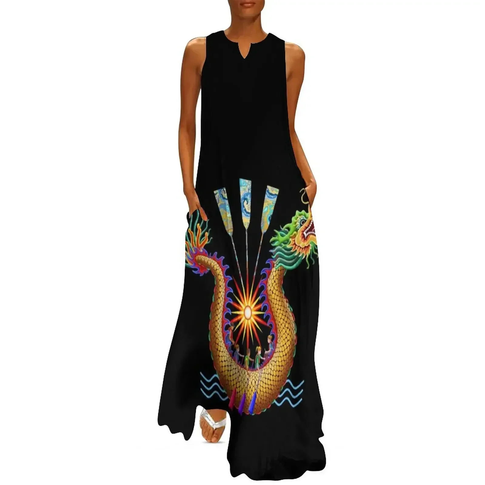 

Gold Dragon Boat Racing Long Dress Womens dresses Party dresses Dresses gala Clothing Dress