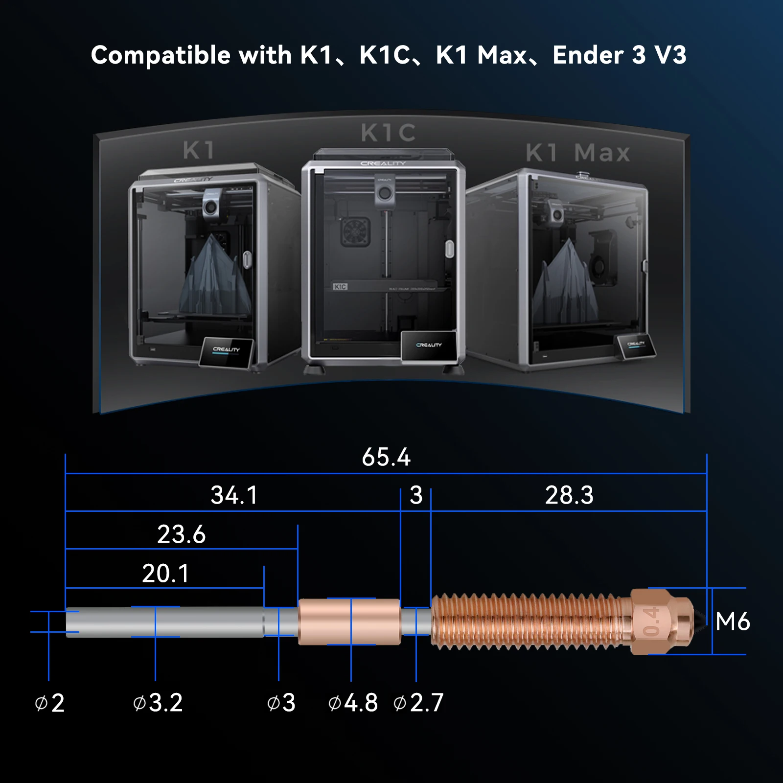 For Creality K1 Max Ender-3 V3 Nozzle High Flow Printing K1C Nozzles Bimetal Copper Titanium All-in-one Quick-Swap Nozzle Kit