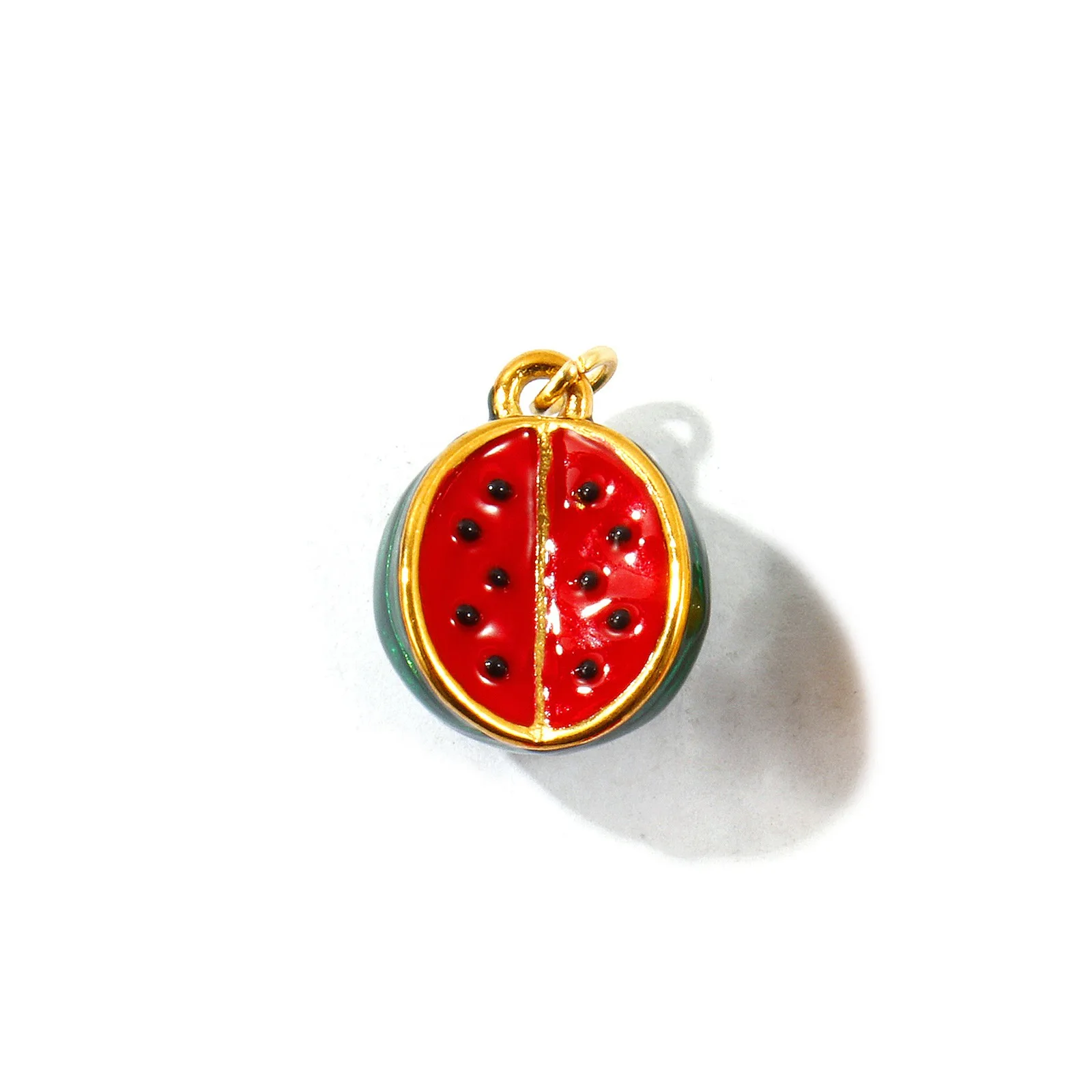 2 Stück Emaille 3D Fruchtanhänger Apfel Wassermelone 304 Edelstahl 18K vergoldete Anhänger für DIY Schmuckzubehör Großhandel – Detail 6