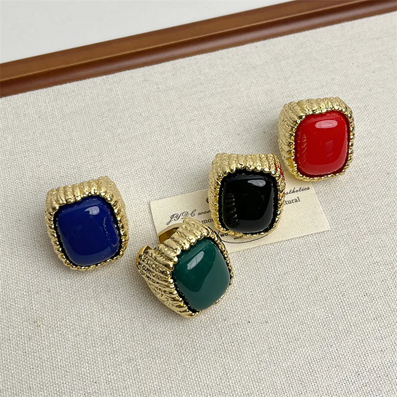 Aros vintage étnico y bohemiosr accesorios de tendencia anillo de apertura de resina cuadrado artículos de envío gratis para niñas precio bajo