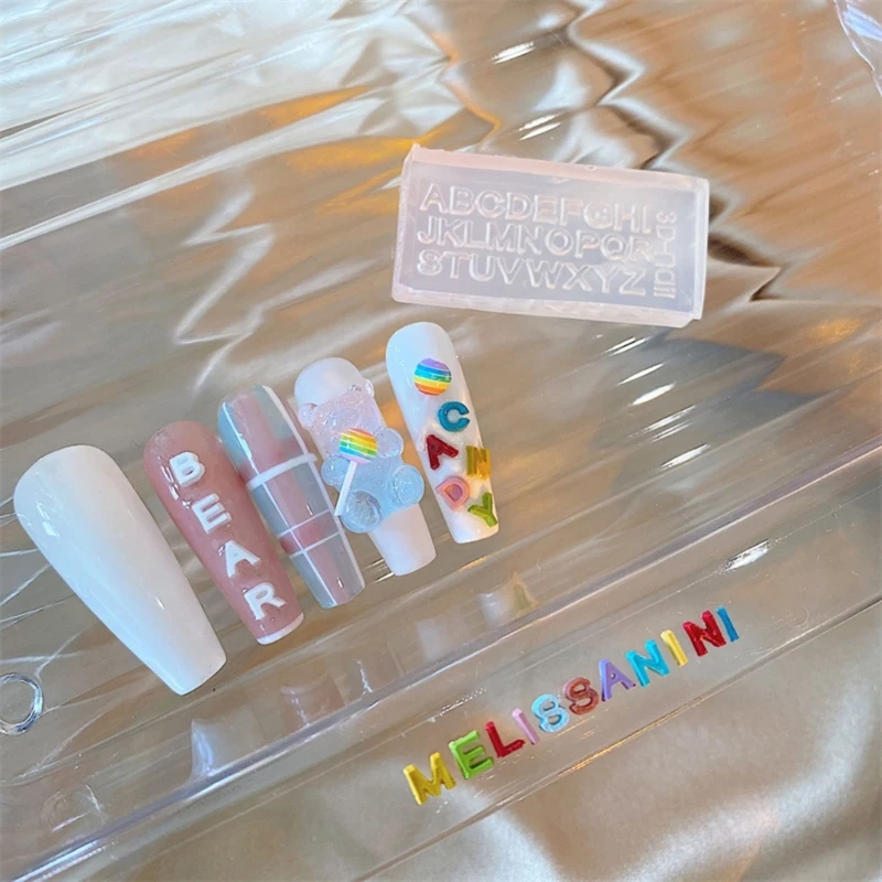5Pcs Mini English Letters Numbers Nail Art Silicone Molds DIY Women Girls Nail Stamping Stencils Combination Decorative Mould