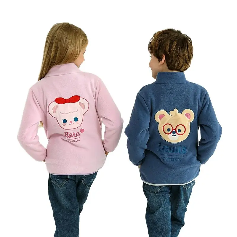 

2-12 Years Autumn Winter Warm Fleece Jacket Outerwear Kids Lovely Cartoon Bear Boys Girls Soft Polar Fleece Thick Zipper Coats