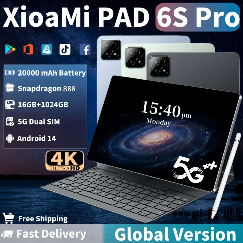 2024 Original XioaMi Pad 6S Pro Tablet Android14 Snapdragon 888 11Inch HD 16GB+1TB 20000mAh 5G Dual SIM Bluetooth MI Tables PC